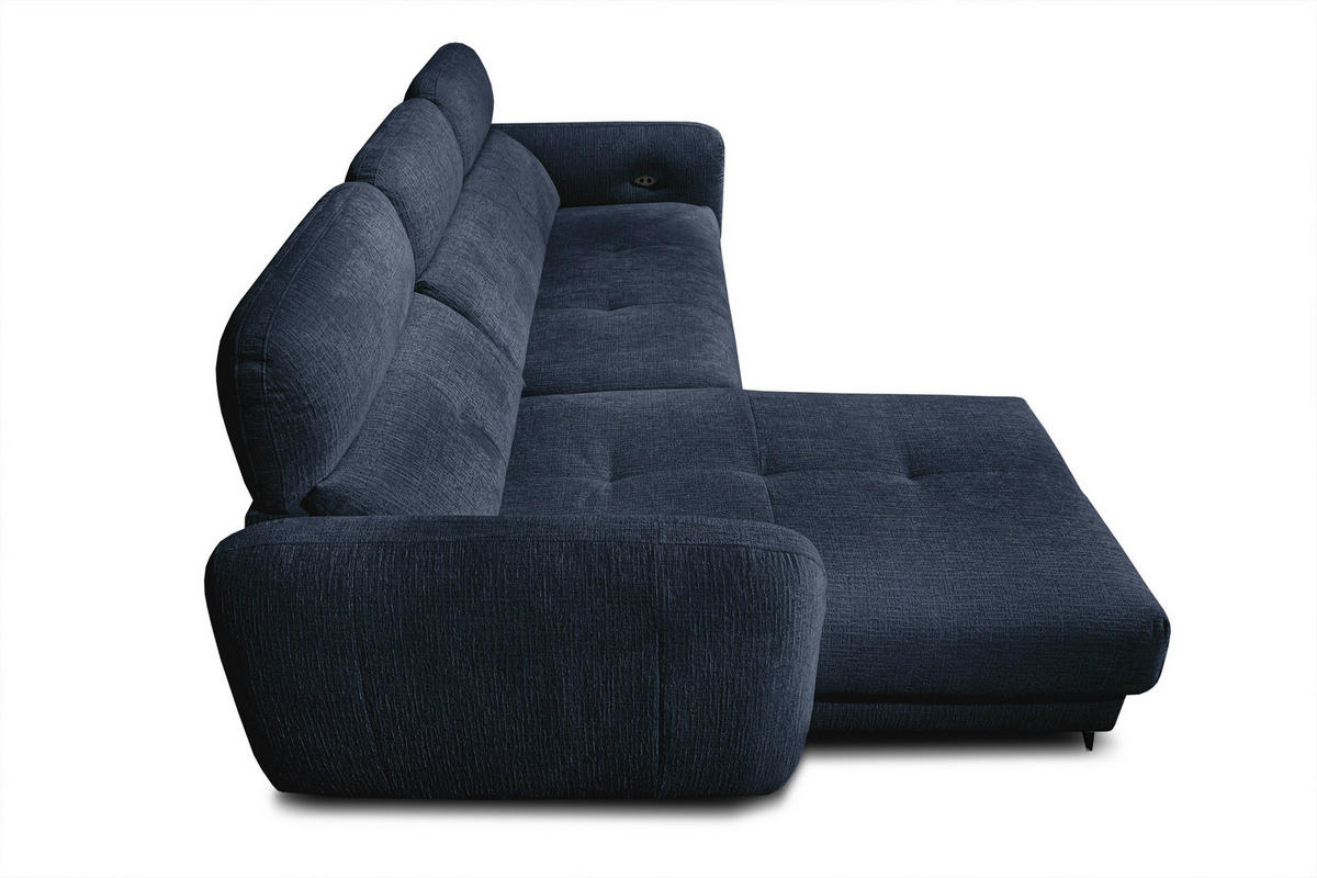 ECKSOFA SVEN 3-Sitzer, 1 Relax XL, verstellbare Kopfstützen, navy blue - Schwarz/Dunkelblau, Holzwerkstoff/Textil (256/163cm) - Courtois Laville