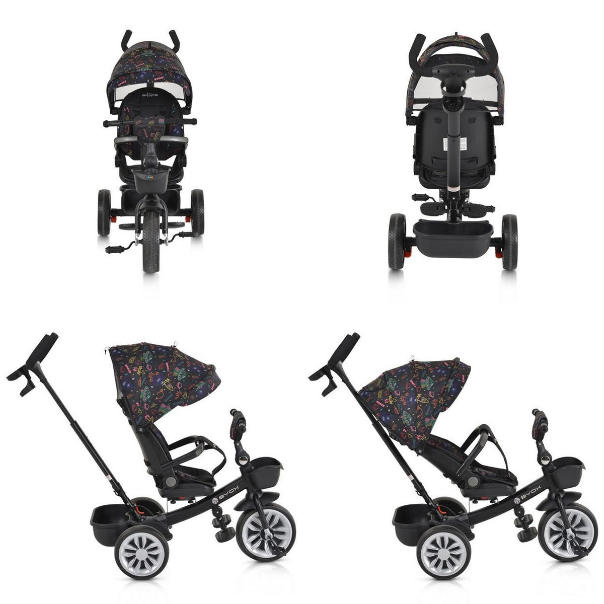 DREIRAD Space 3 in 1 bunt Getränkehalter, Korb, Schiebegriff, EVA-Räder - Multicolor, Metall (89/51/98cm)