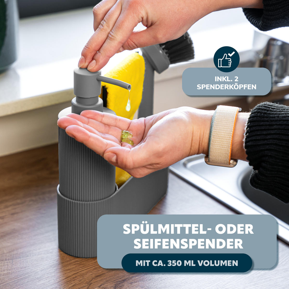 SPÜLBECKEN-SET, grau, Kunststoff - Grau, Kunststoff (22.5/21/6.5cm) - eluno