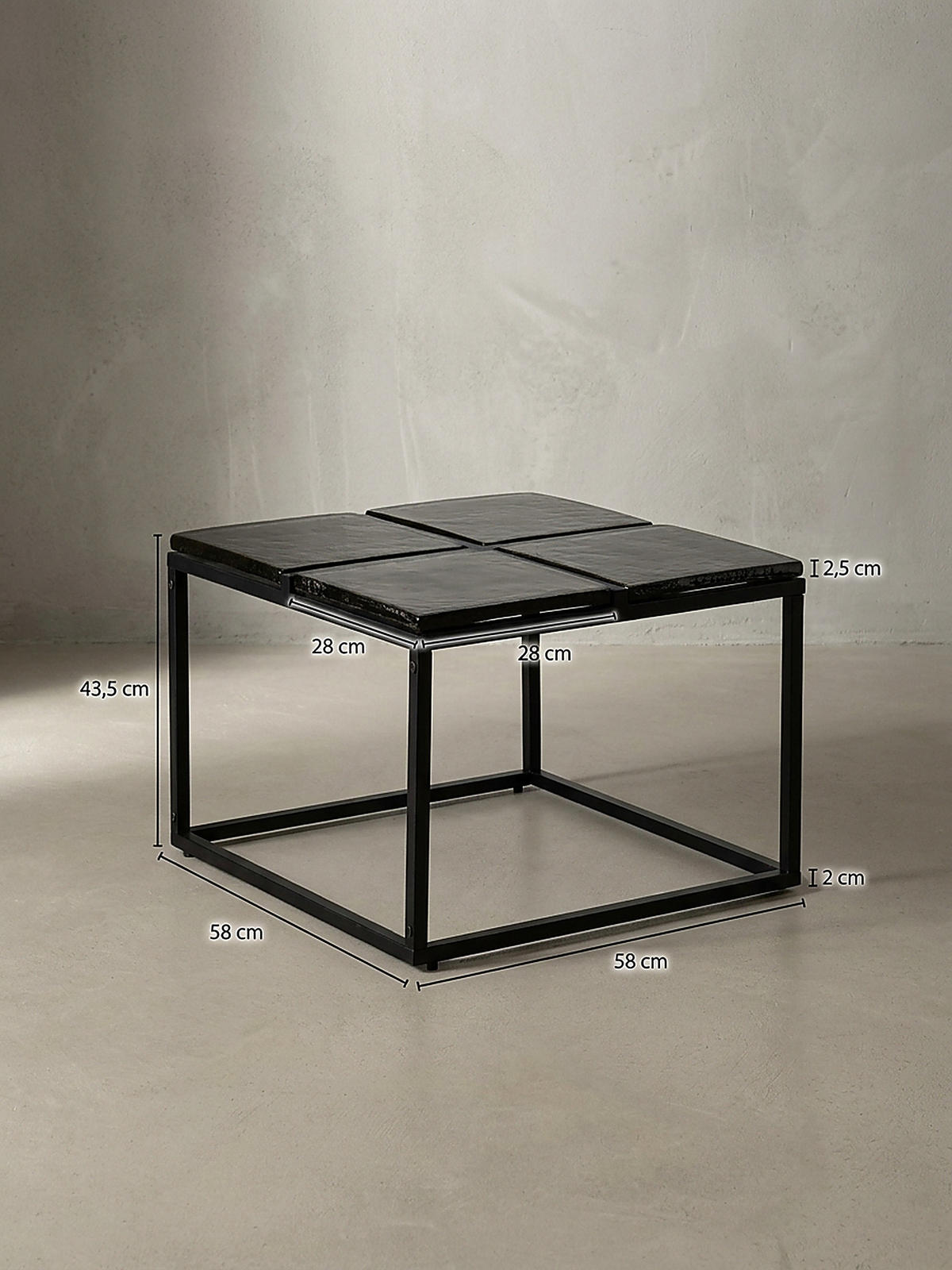 COUCHTISCH Quadratisch in Schwarz aus Glas und Metall, 58x58x43.5 cm - Schwarz, Glas/Metall (58/58/44cm) - KADIMA DESIGN