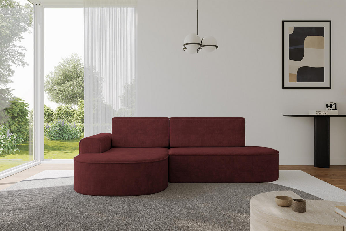 ECKSOFA mit Schlaffunktion und Bettkasten Ottomane Links MARI-L1-S - 283x167x85 cm Bordeauxrot Velours - Bordeaux/Schwarz, Holzwerkstoff/Kunststoff (283/167cm) - ALTDECOR