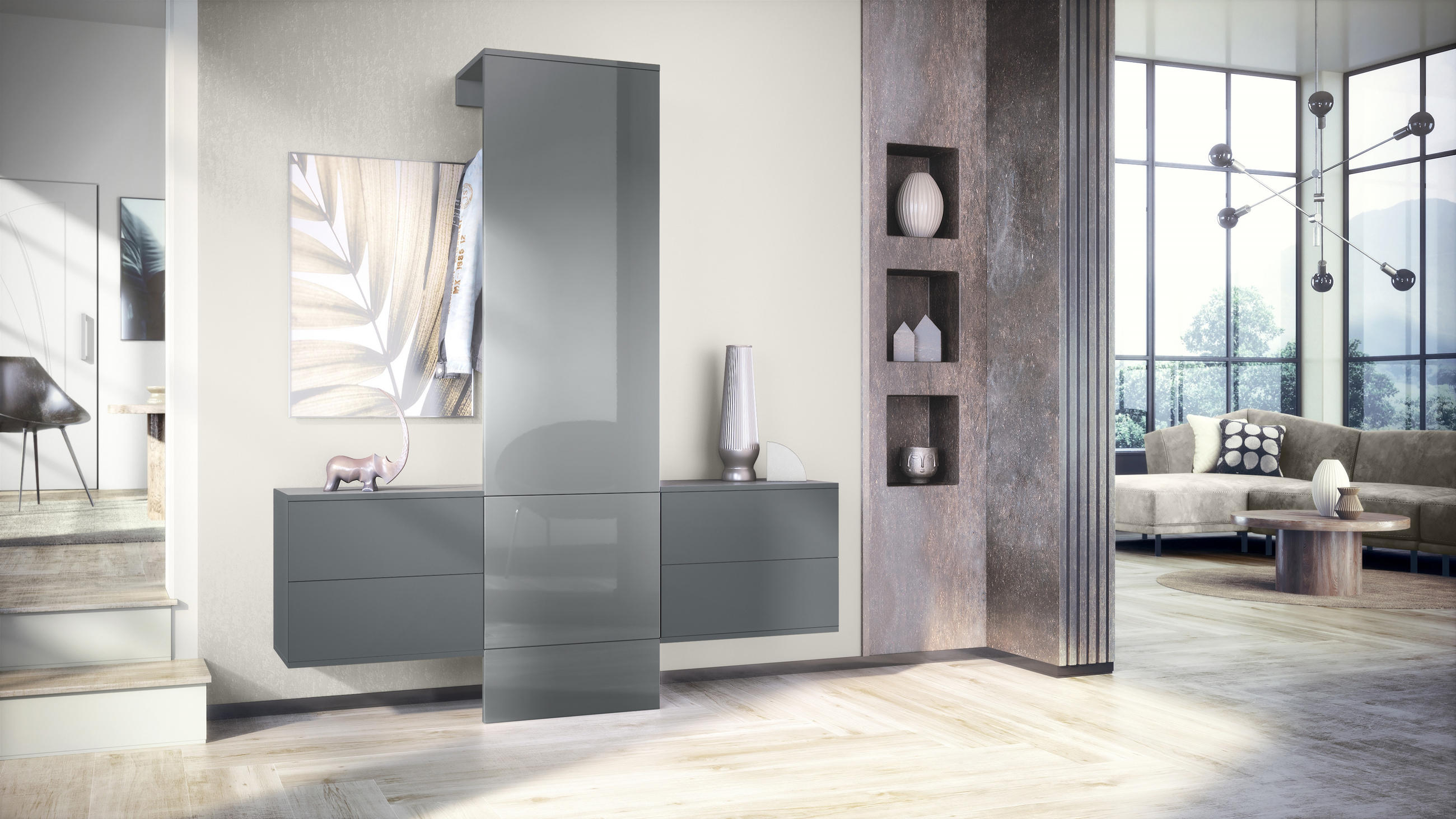 GARDEROBE Carlton Paneel in Grau Hochglanz - Grau, Holzwerkstoff (157/193/35cm) - Vladon