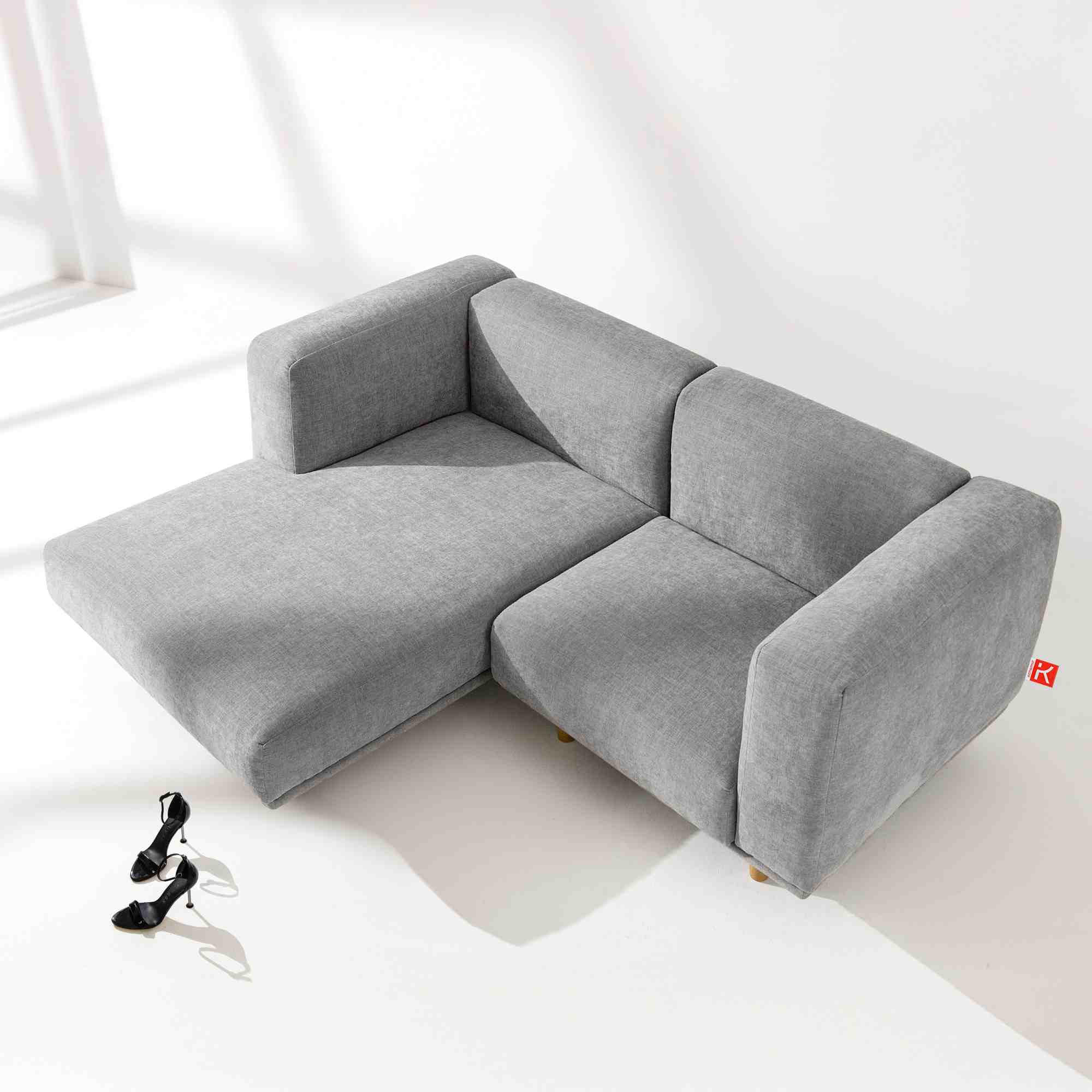 ECKSOFA-LINKS FOSERO, Chenille-Stoff - Buchefarben/Hellgrau, Holz/Holzwerkstoff (204/155cm) - KONSIMO®