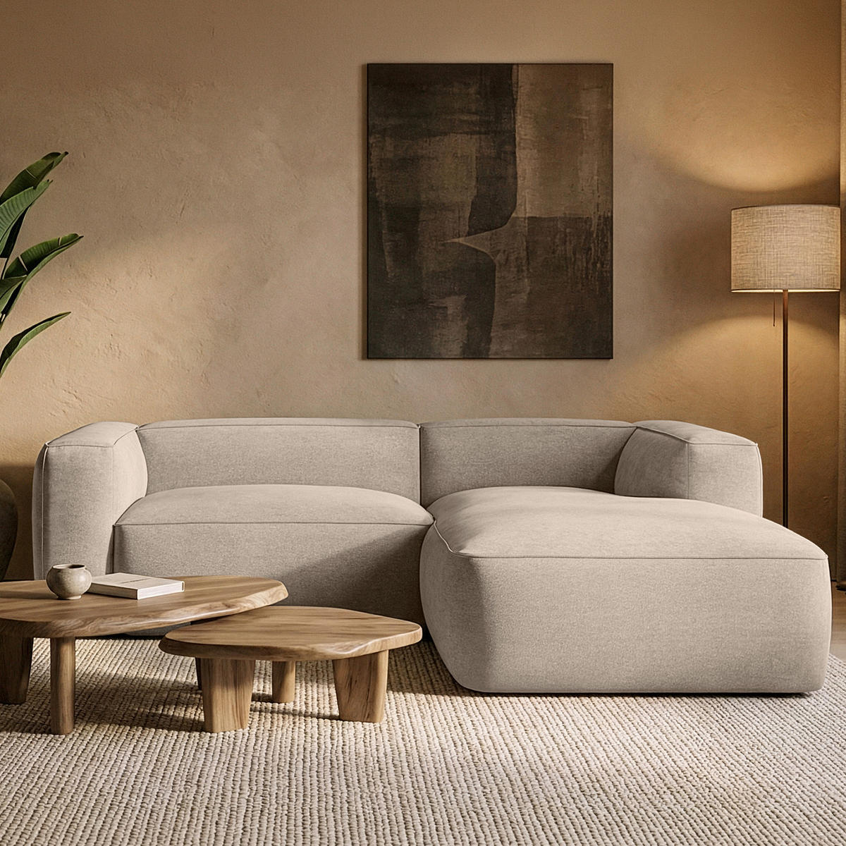 ECKSOFA RECHTS FUBBO, Cremig - Creme, Holz/Holzwerkstoff (225/176cm) - KONSIMO®