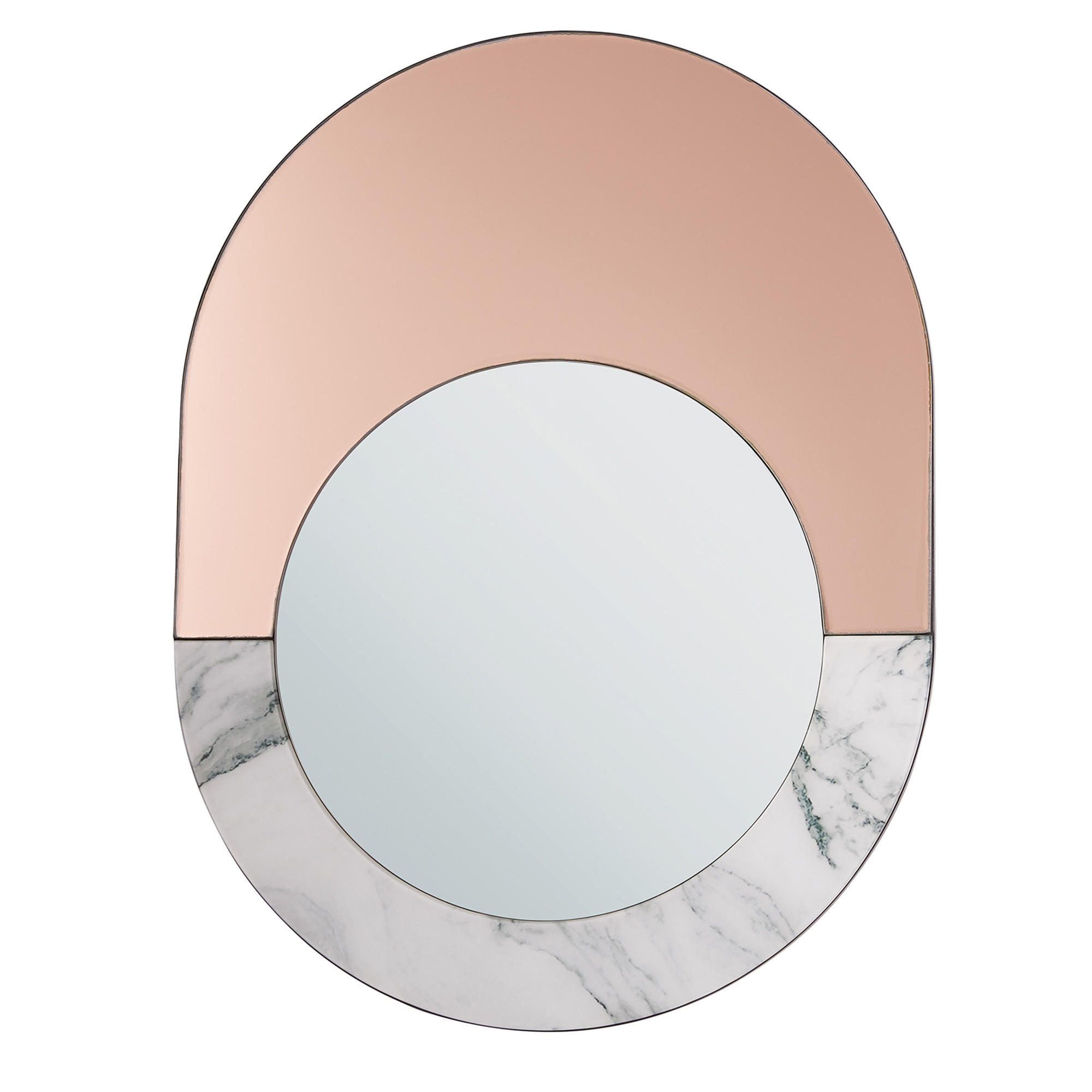 WANDSPIEGEL roségold/weiß Marmor Optik oval 65/50 cm Rety - Roségold/Weiß, Glas (50/65/2cm) - Beliani