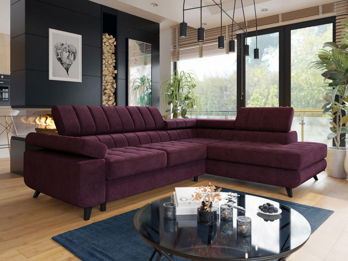 ECKSOFA Nord Premium, Seite: Rechts - Anthrazit/Violett, Holz/Textil (264/203cm) - MIRJAN24
