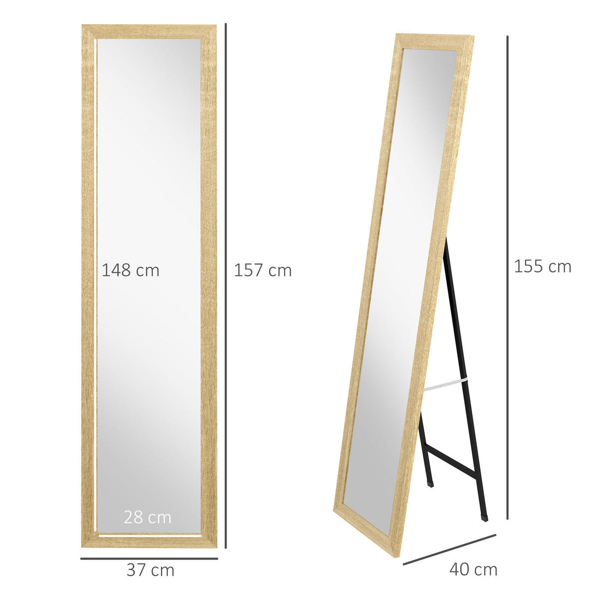 STANDSPIEGEL DE-17914 mit Wandmontage & Kippfunktion Hellbraun - Naturfarben, Holzwerkstoff (37/157/3.4cm) - ComfortXL