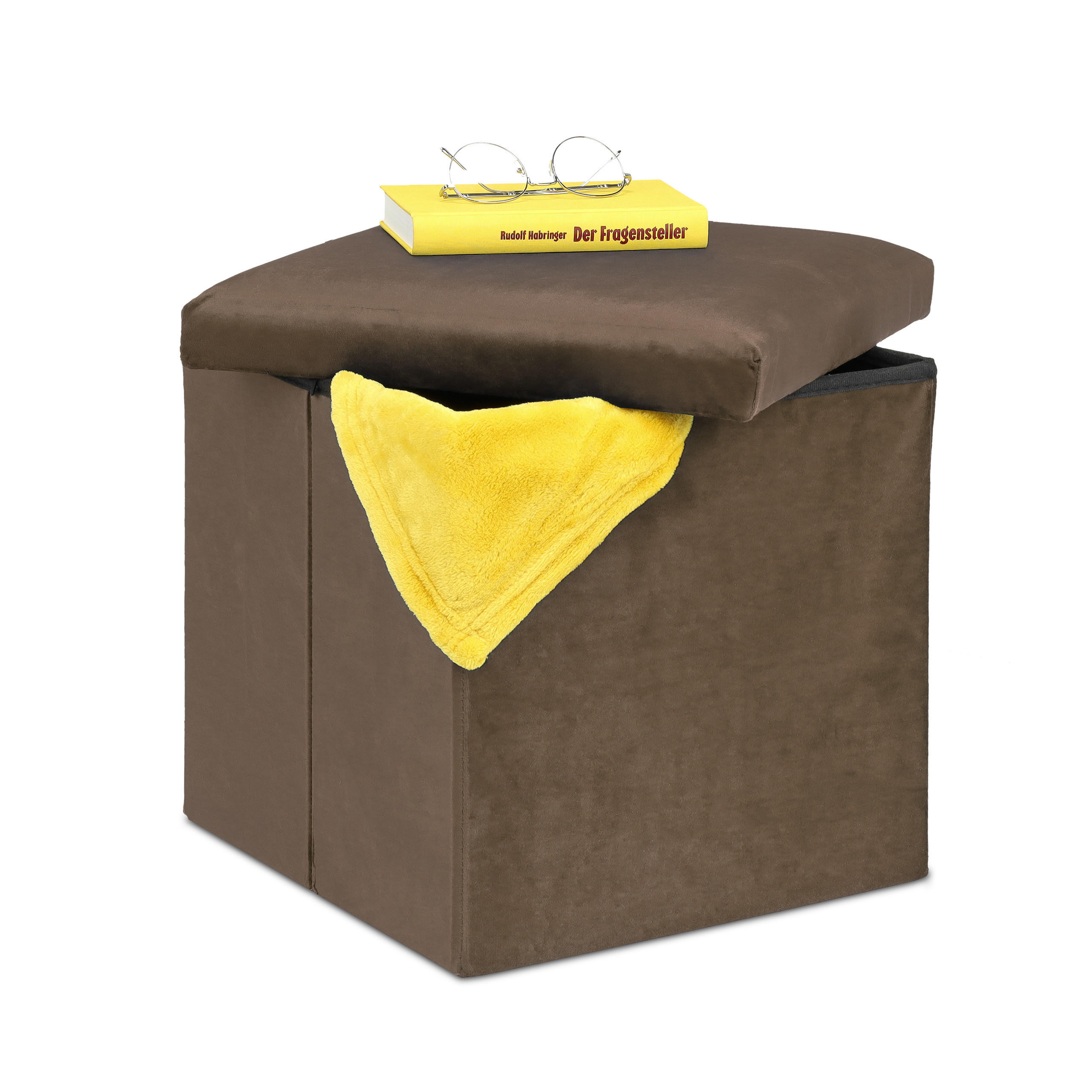 SITZHOCKER - Braun, Holzwerkstoff/Textil (38/38/38cm) - Relaxdays