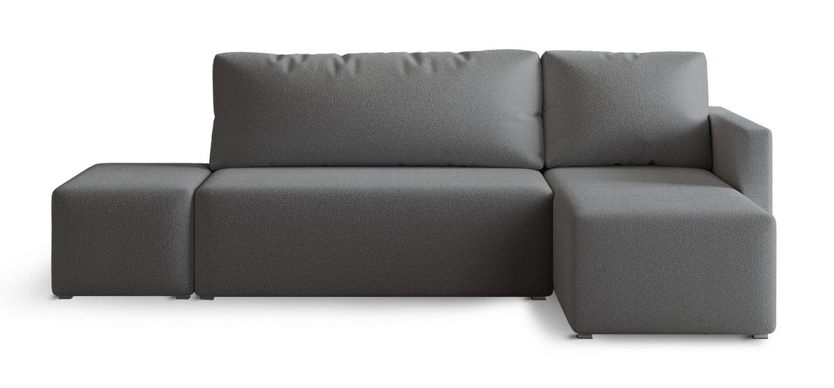 ECKSOFA VELOTTI R-S Grau Boucle-Stoff mit Schlaffunktion - Grau, Holz (261/143cm) - MASSENO