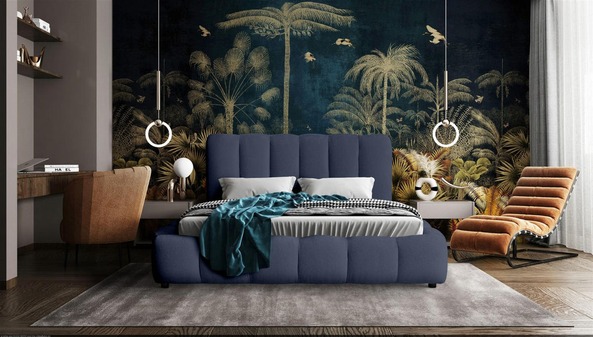 POLSTERBETT Heda Komplettset - Blau, Holzwerkstoff/Textil (140/200cm) - Fun Möbel