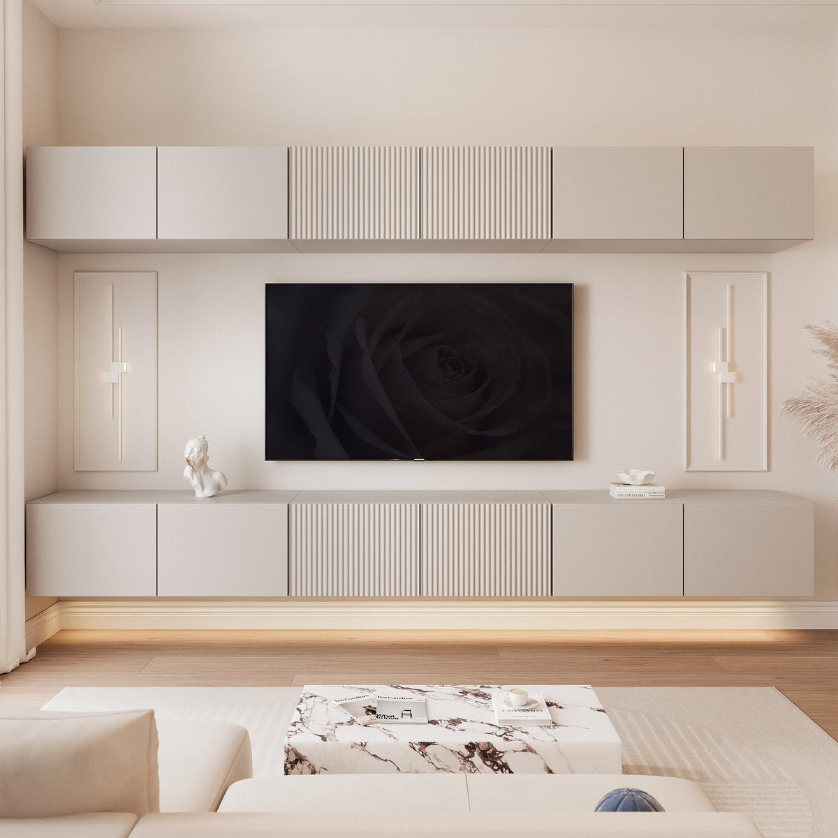 TV-LOWBOARD ANGEL X mit LED-Beleuchtung, 300 cm Kaschmir - Kaschmir, Holzwerkstoff (300/72/40cm) - Idohome