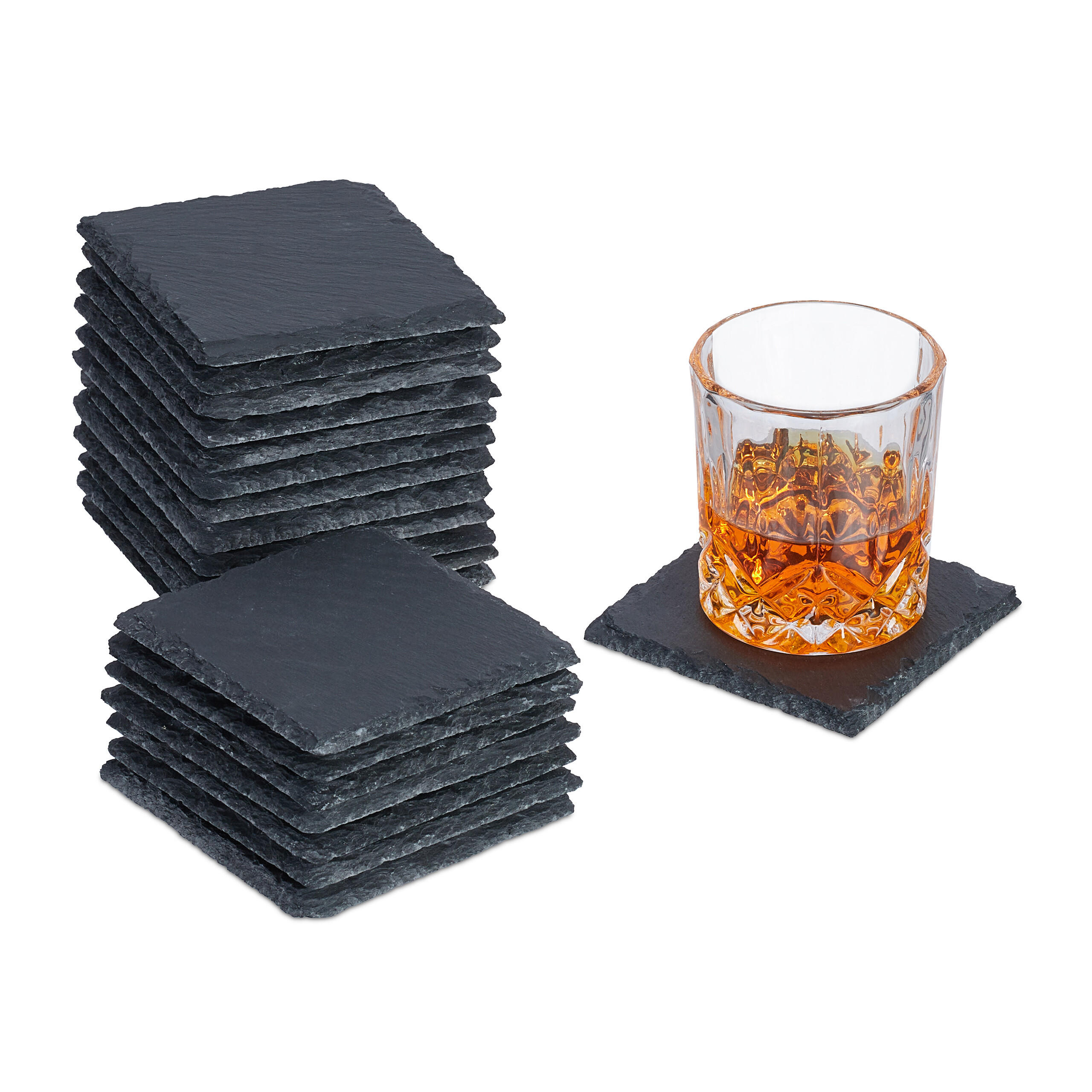 20XPODLOŽKY z bridlice - antracitová, textil/kameň (10/10cm) - Relaxdays