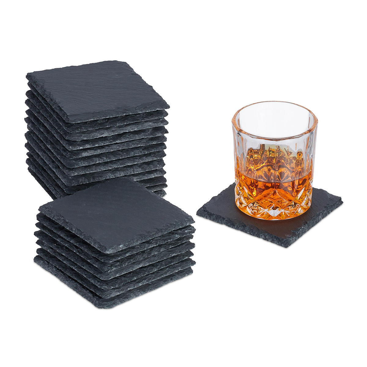 20XPODLOŽKY z bridlice - antracitová, textil/kameň (10/10cm) - Relaxdays