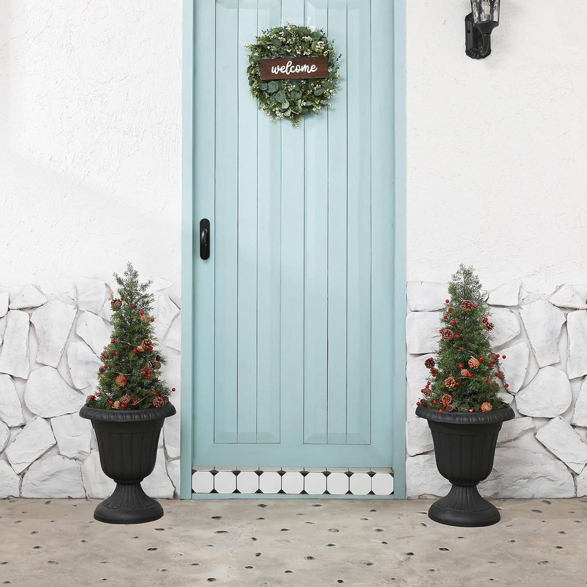 KUNSTPFLANZE Zeder 2-teiliges Set 90 cm UV-geschützt Outdoor - Grün, Kunststoff (18cm)