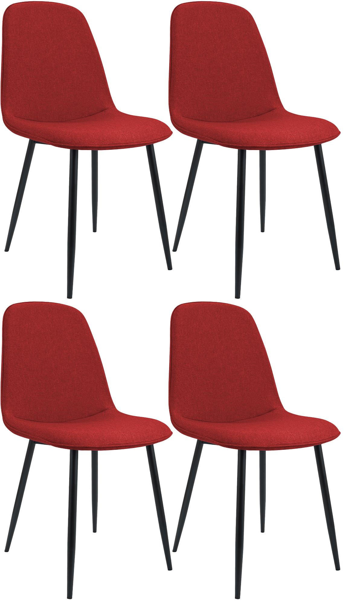 ESSZIMMERSTUHL 4er Set Stoff Rot - Rot/Schwarz, Textil/Metall (45/88/54cm) - CLP