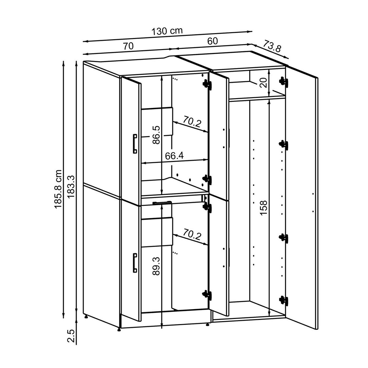 WASCHMASCHINENSCHRANK DORA-I 130cm Breit, 186cm Hoch - Anthrazit, Holzwerkstoff (130/186/73.8cm)