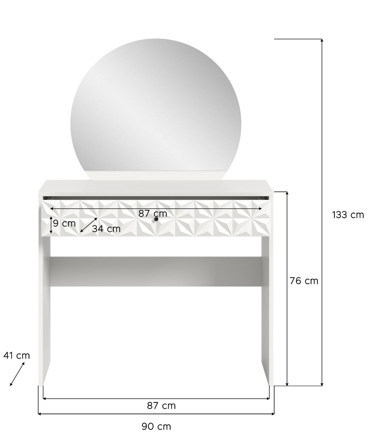 SCHMINKTISCH weiß Hochglanz 90 cm, Kosmetiktisch mit Spiegel - Weiß Hochglanz/Schwarz, Glas/Holzwerkstoff (39/133/90cm) - Inn.Furn