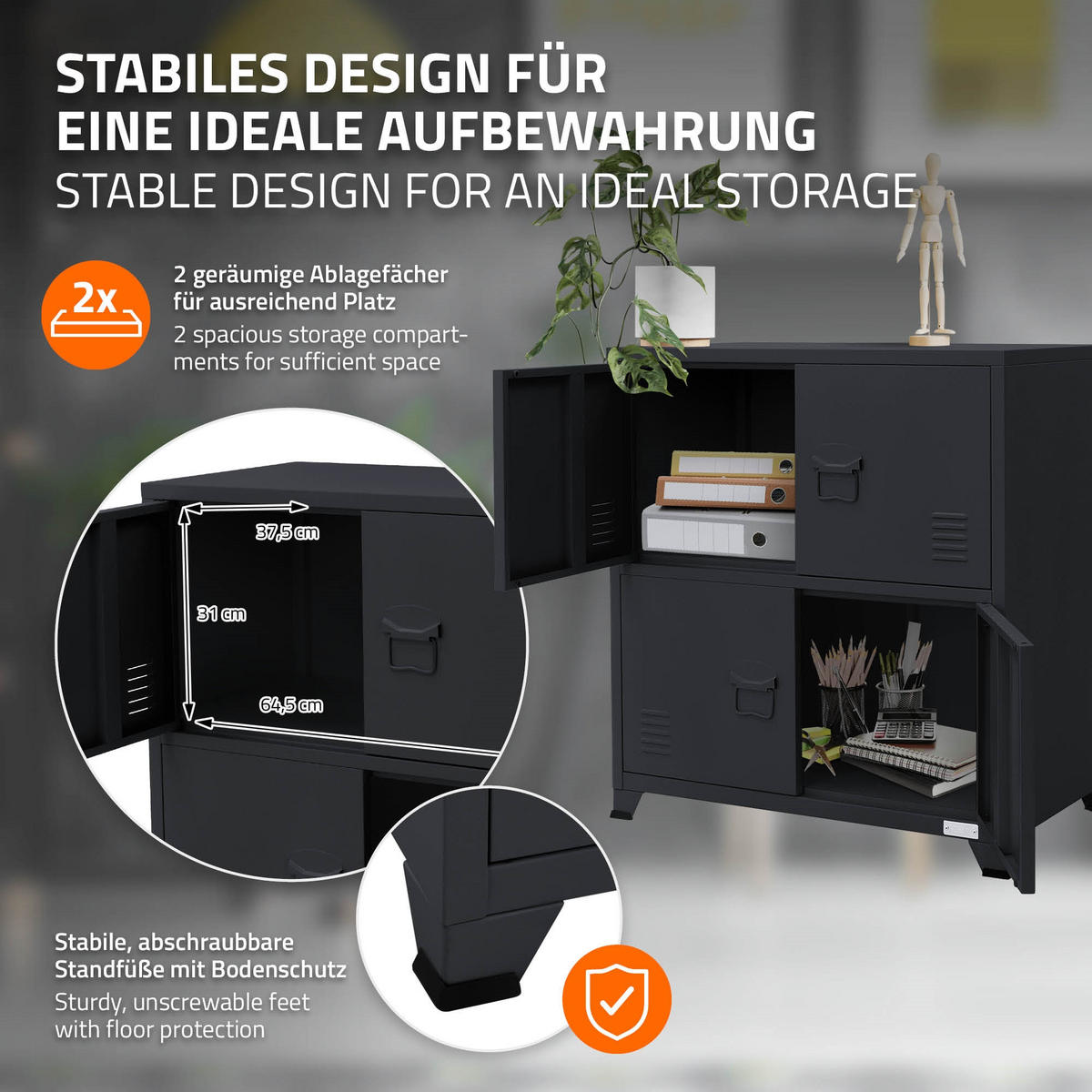 AKTENSCHRANK 75x40x80,5 cm Anthrazit aus Stahl - Anthrazit, Metall (40/80.5/75cm) - ML-DESIGN