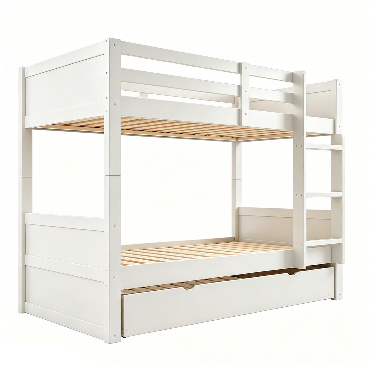 ETAGENBETT 90/200 cm in Weiß mit Ausziehbett, Leiter und Sicherheitsgeländer - Weiß, Holz/Holzwerkstoff (90/200cm) - WISHDOR