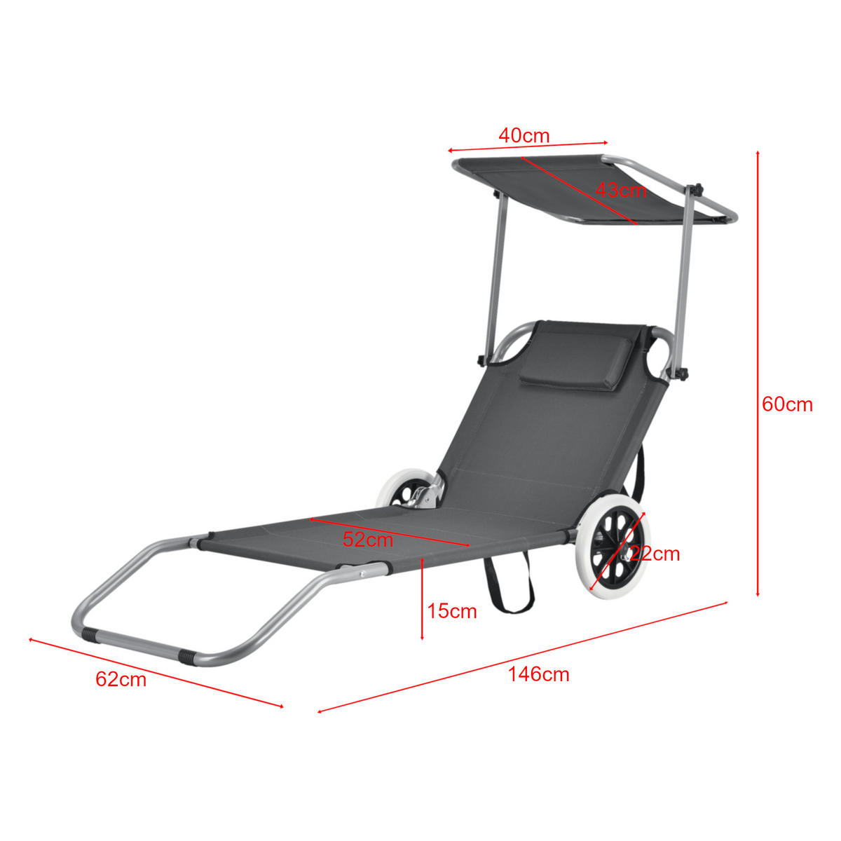 SONNENLIEGE Falun - Anthrazit, Metall (62/60/146cm) - casa.pro