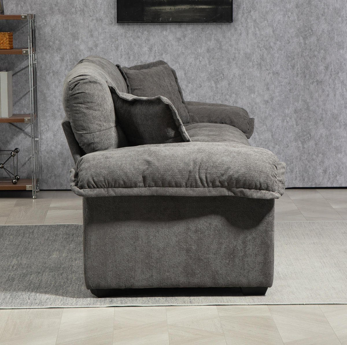 2-SITZER Sofa Chenille Polster mit tiefem Sitz, Doppelschichtkissen 213,4/90,1/87,6 cm Grau - Grau, Textil (90.1/87.6/213.4cm) - Redom