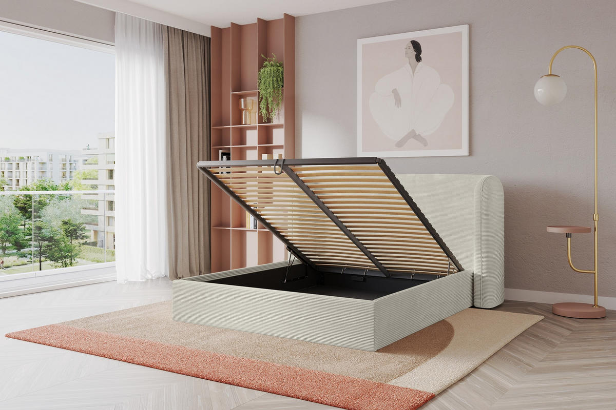 POLSTERBETT mit Bettkasten und Lattenrost, Boxbett ohne Matratze - ESTI 160x200 Creme - Creme, Holzwerkstoff/Textil (160/200cm) - ALTDECOR