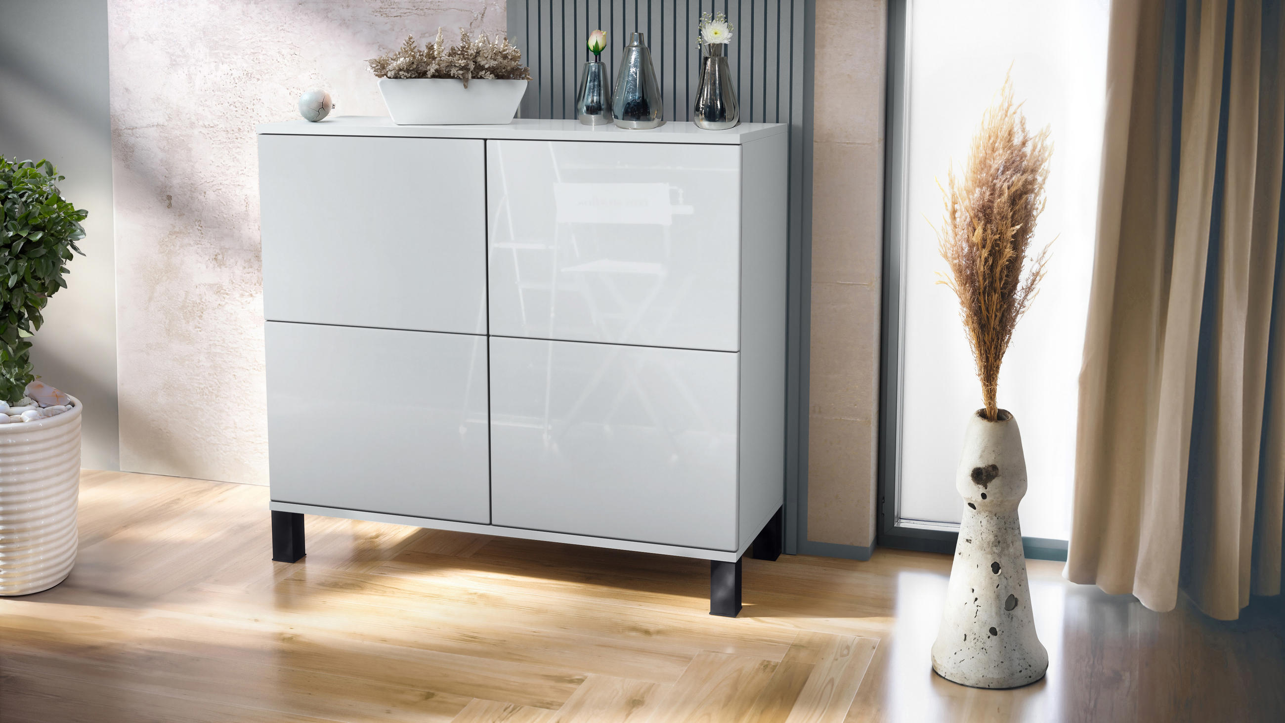 KOMMODE Rova Weiß Hochglanz - Weiß Hochglanz, Holzwerkstoff (92.5/84.5/35cm) - Vladon