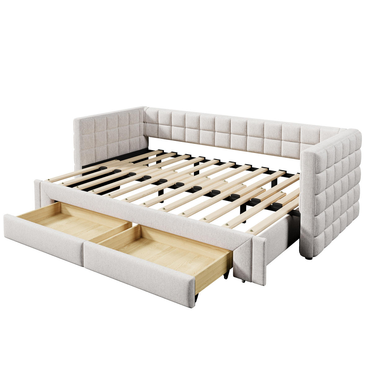 AUSZIEHBETT 90/180x200 cm aus Samt mit 2 Schubladen in Beige - Beige, Textil (90/200cm) - Flora Grace