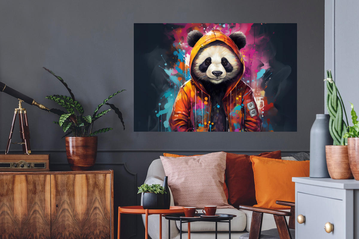 WANDTATTOO Panda - Jacke - Graffiti - Orange 120x80 cm - Orange, Kunststoff (120/80/0.1cm) - MuchoWow