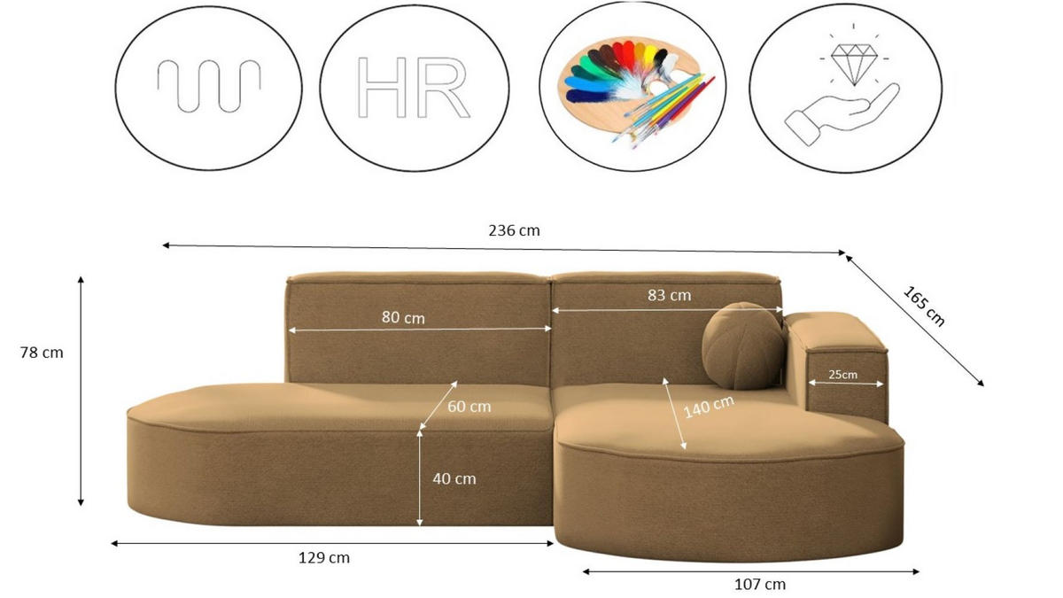 GARTENECKSOFA L-Form Designer Modena Studio Patio Capucino Rechts - Cappuccino, Holz/Textil (236/78/165cm) - Kaiser Möbel