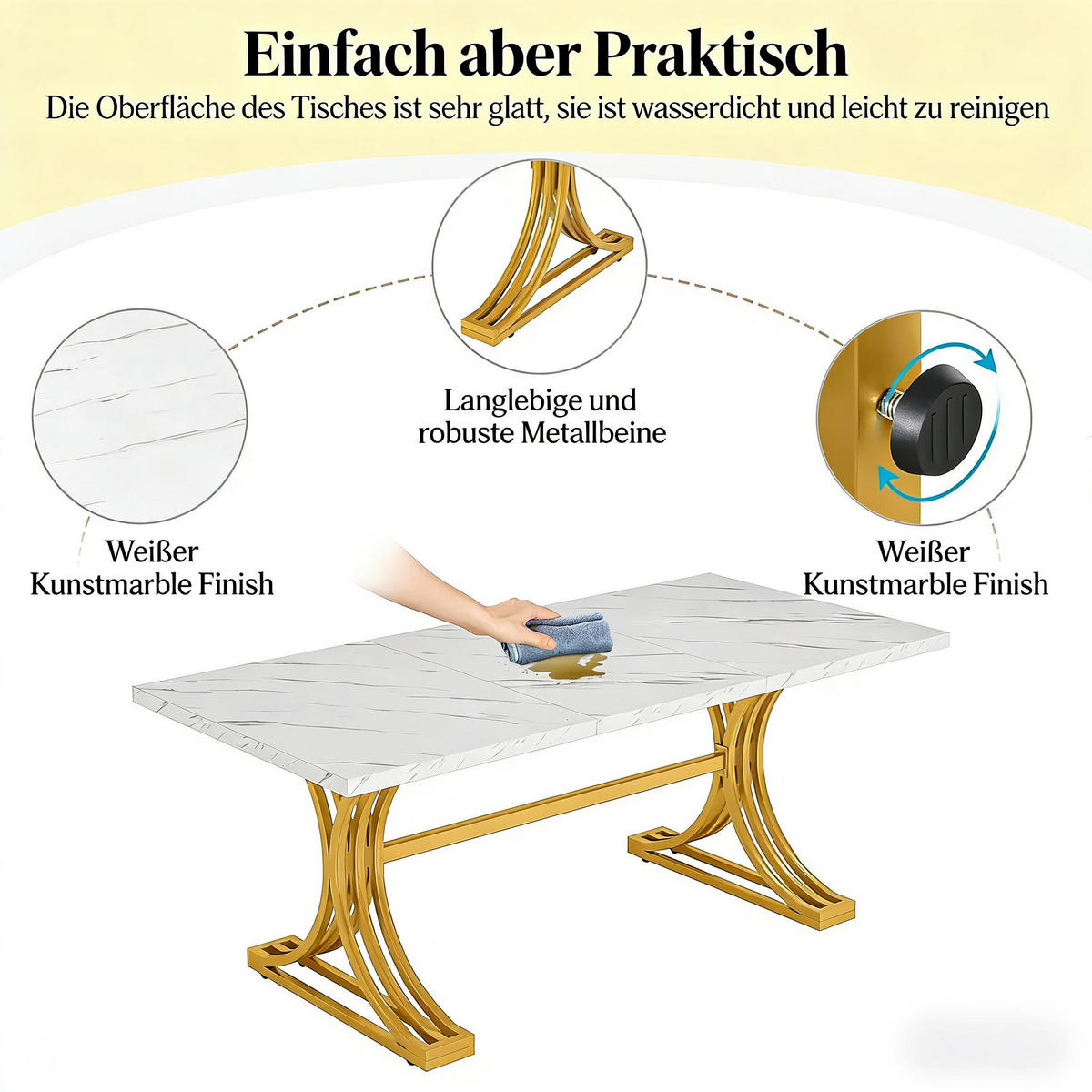 ESSTISCH Weiß/Goldfarben 159/80/75 cm - Goldfarben, Holz (80/159/75cm) - PANGIVO