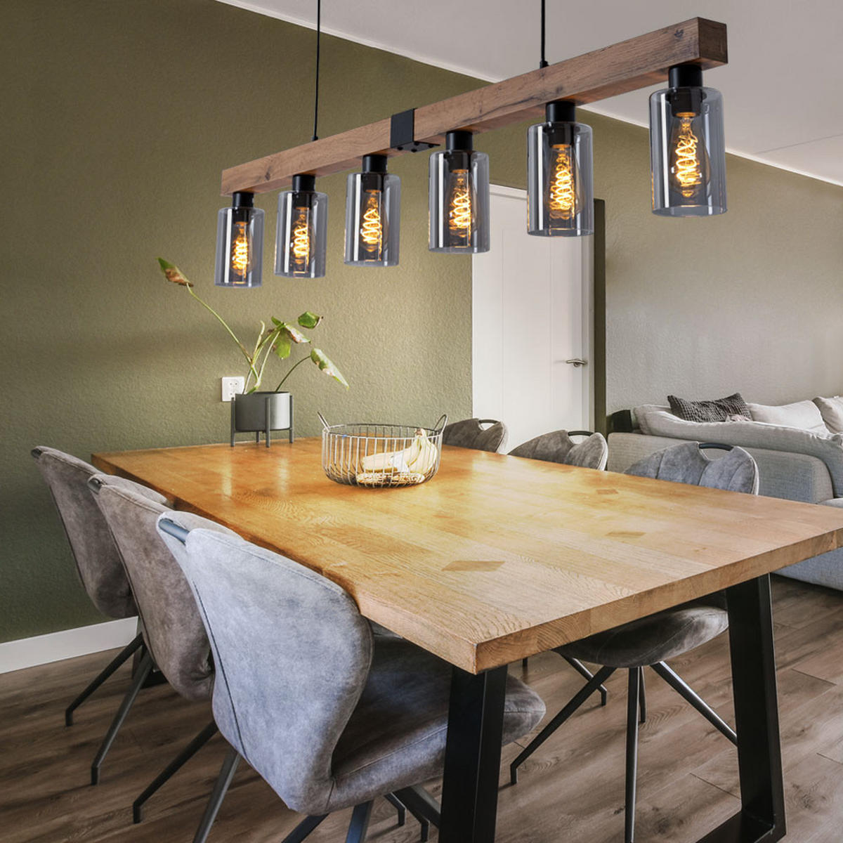 HÄNGELEUCHTE HADERA Metall Schwarz Glas rauch - Schwarz, Glas (140/10/120cm) - Globo Lighting