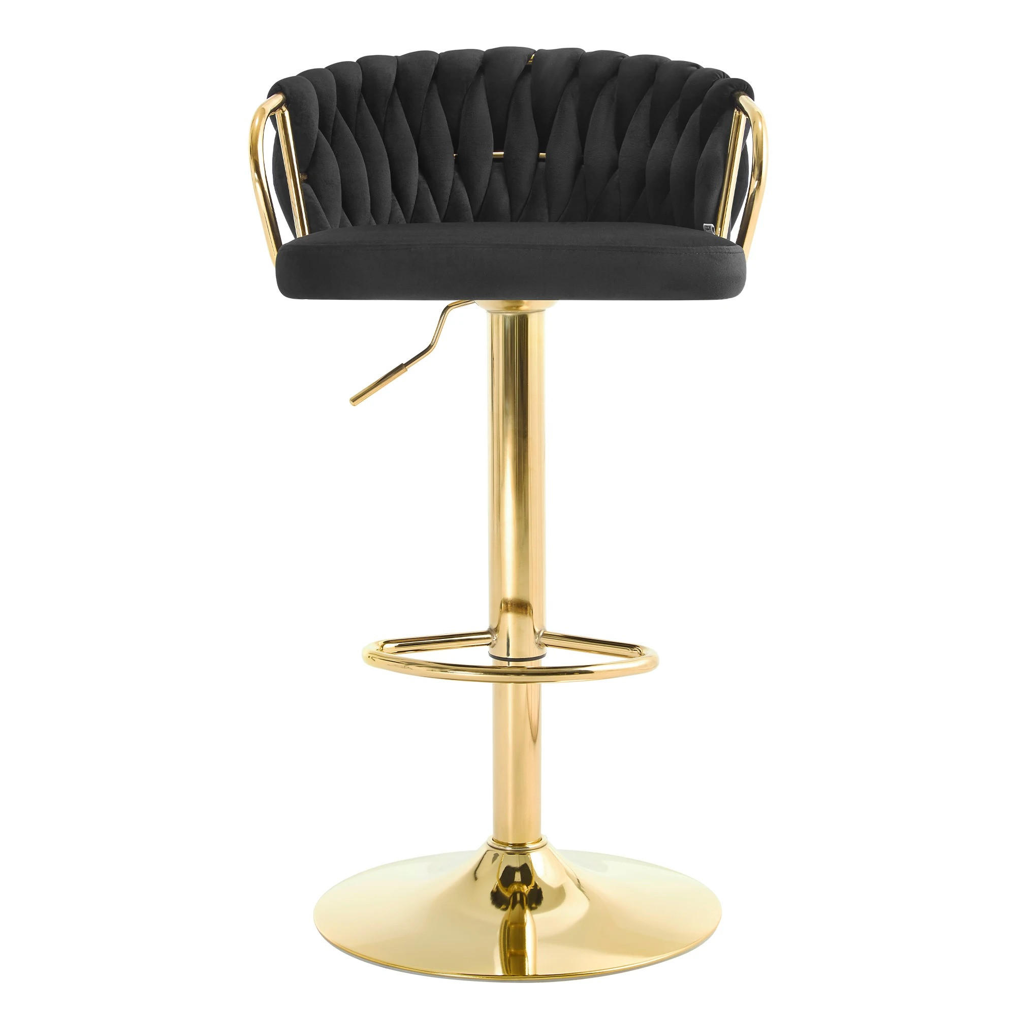 BARHOCKER höhenverstellbar drehbar Samt Schwarz - Schwarz, Metall (49.5/98/50.5cm) - Meubliv