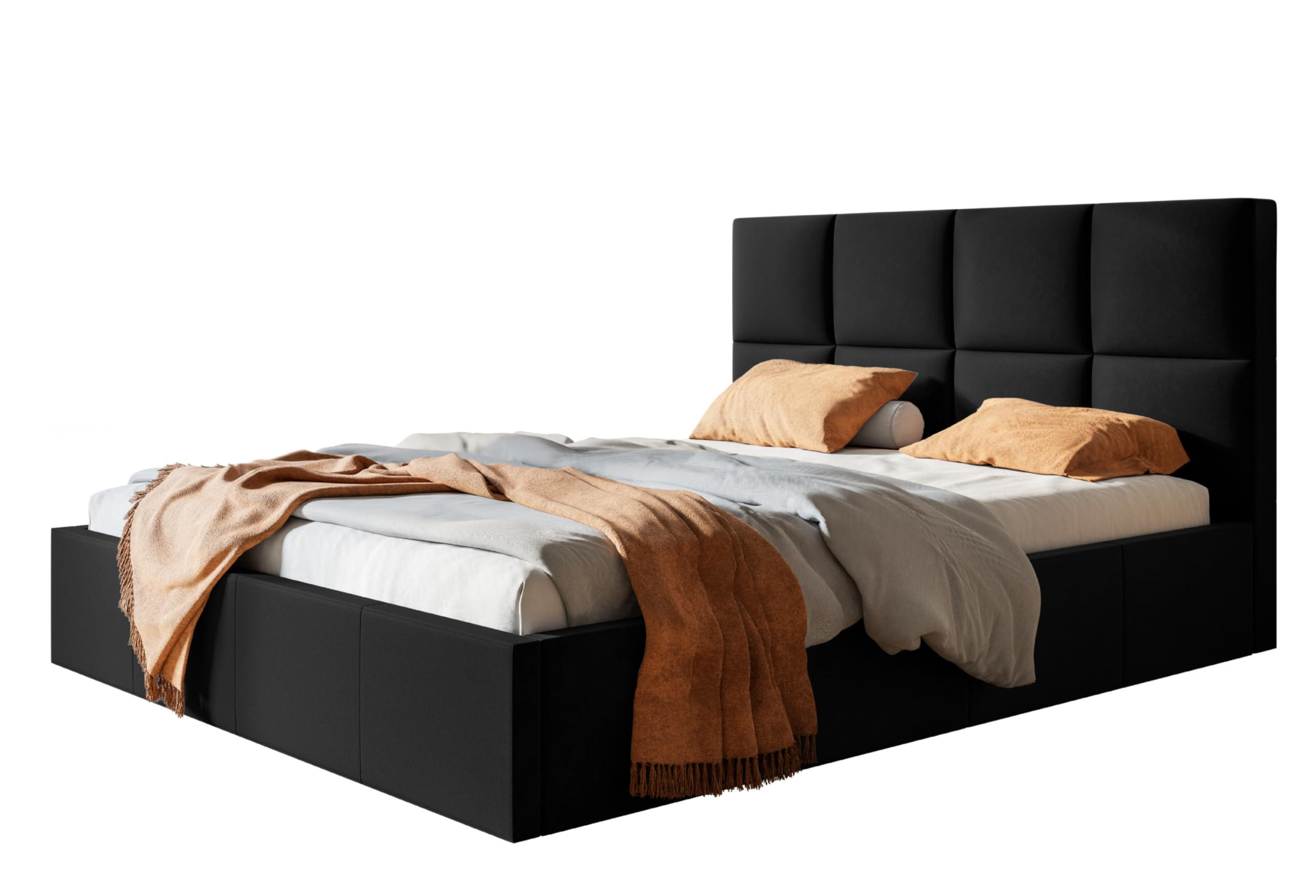 BETT 140x200 - Polsterbett mit Bettkasten und Metallrahmen - Modern Betten - Weicher Jasminstoff - Kollektion Roma, Schwarz - Schwarz, Holz/Textil (140/200cm) - Alpi-Möbel