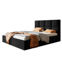 BETT 140x200 - Polsterbett mit Bettkasten und Metallrahmen - Modern Betten - Weicher Jasminstoff - Kollektion Roma, Schwarz - Schwarz, Holz/Textil (140/200cm) - Alpi-Möbel