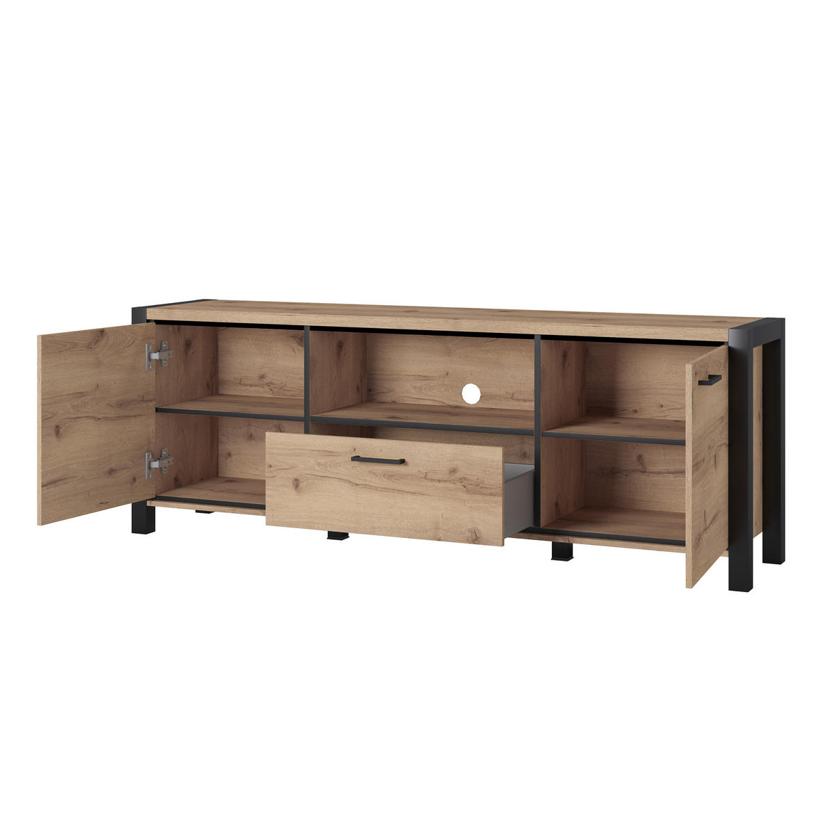 LOWBOARD ATTIVO 180x41x65 cm mit 1 Schubladen und 2 Türen Eichefarben - Eichefarben, Holzwerkstoff (180/65/41cm) - MASSENO