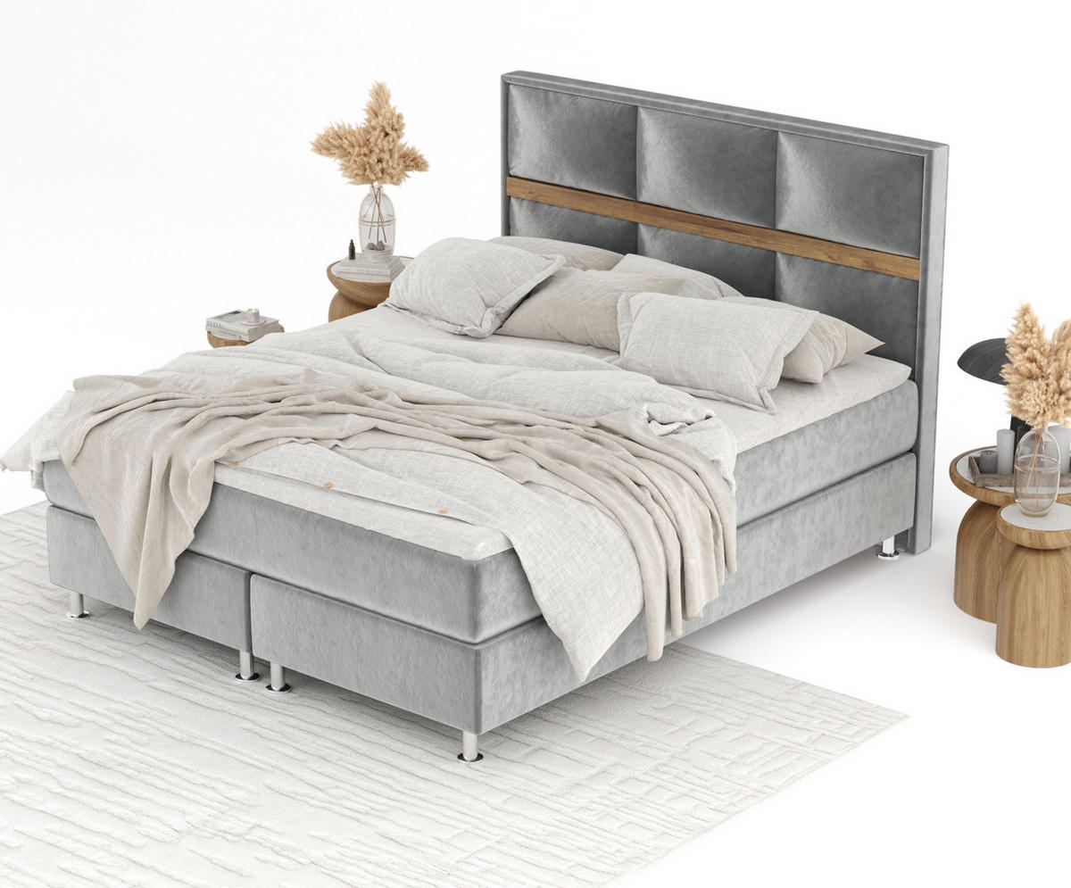 BOXSPRINGBETT Soto Grau 160/200 cm mit Latex-Topper - Silberfarben/Grau, Holz/Holzwerkstoff (160/200cm) - Maison de Reve