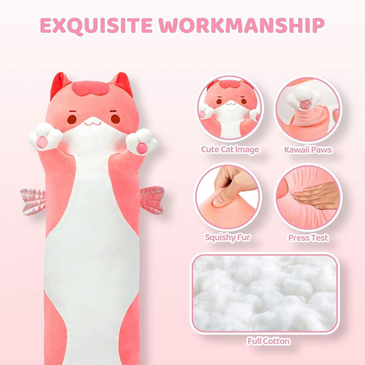 PLÜSCHKISSEN Katze 90 cm Rosa - Rosa, Textil (22/35cm)