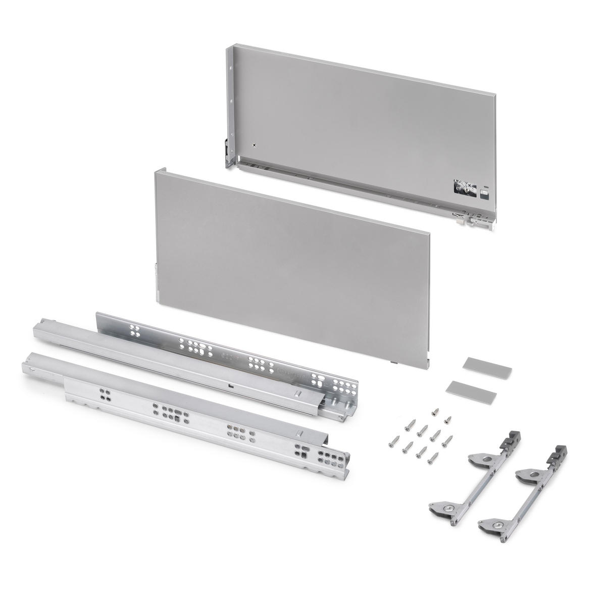 AUSSENSCHUBLADE Vertex 3D 60Kg Höhe 242mm, Tiefe 500mm, Stahl, Silvergrau - Silberfarben, Metall (34/6/53cm) - EMUCA