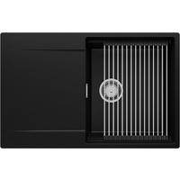 SPÜLBECKEN San Francisco, 2-er set Schwarz Metallic 78/50 cm 1 Becken + Ablauf-Set + Aufrollbare Abtropffläche ab 50er Unterschrank - Chromfarben/Schwarz Hochglanz, Kunststoff (78/20/50cm) - Primagran