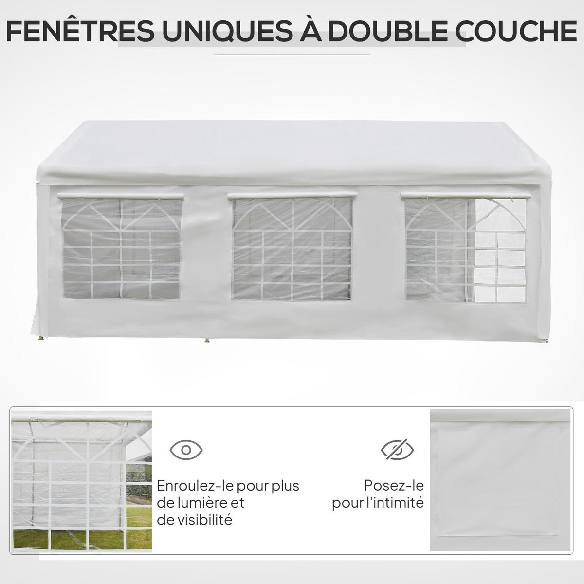PAVILION DE-12635 600/300 cm mit 6 Fenstern und 4 Seitenwänden Weiß - Weiß, Kunststoff (300/280/600cm) - ComfortXL