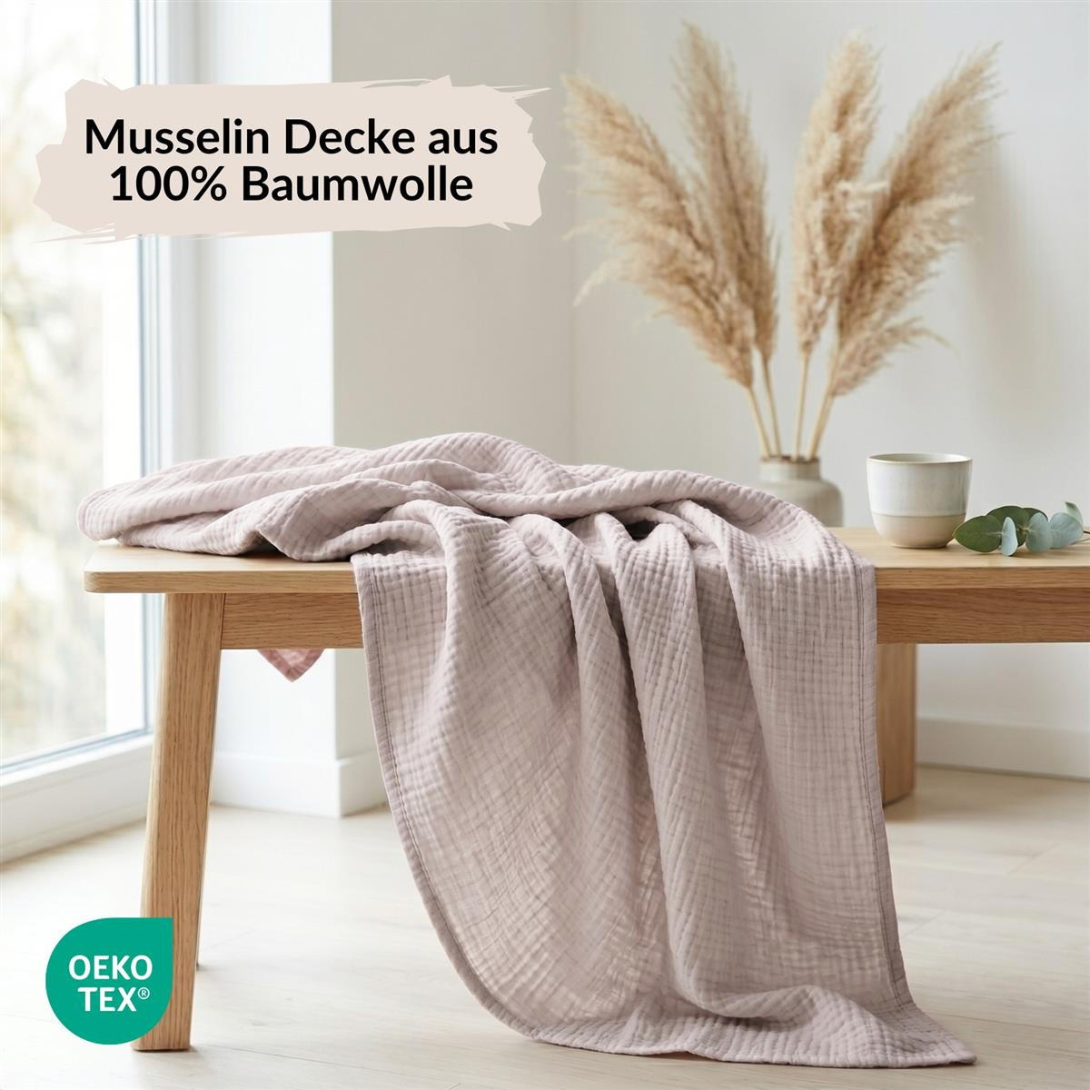 WOHNDECKE Musselin 150 x 200 cm, Leichte Kuscheldecke aus 100% Baumwolle - Nutzbar als Tagesdecke, Plaid oder Decke für Sofa, Couch & Bett - Zartrosa - Rosa, Textil (150/200cm) - Carpe Sonno