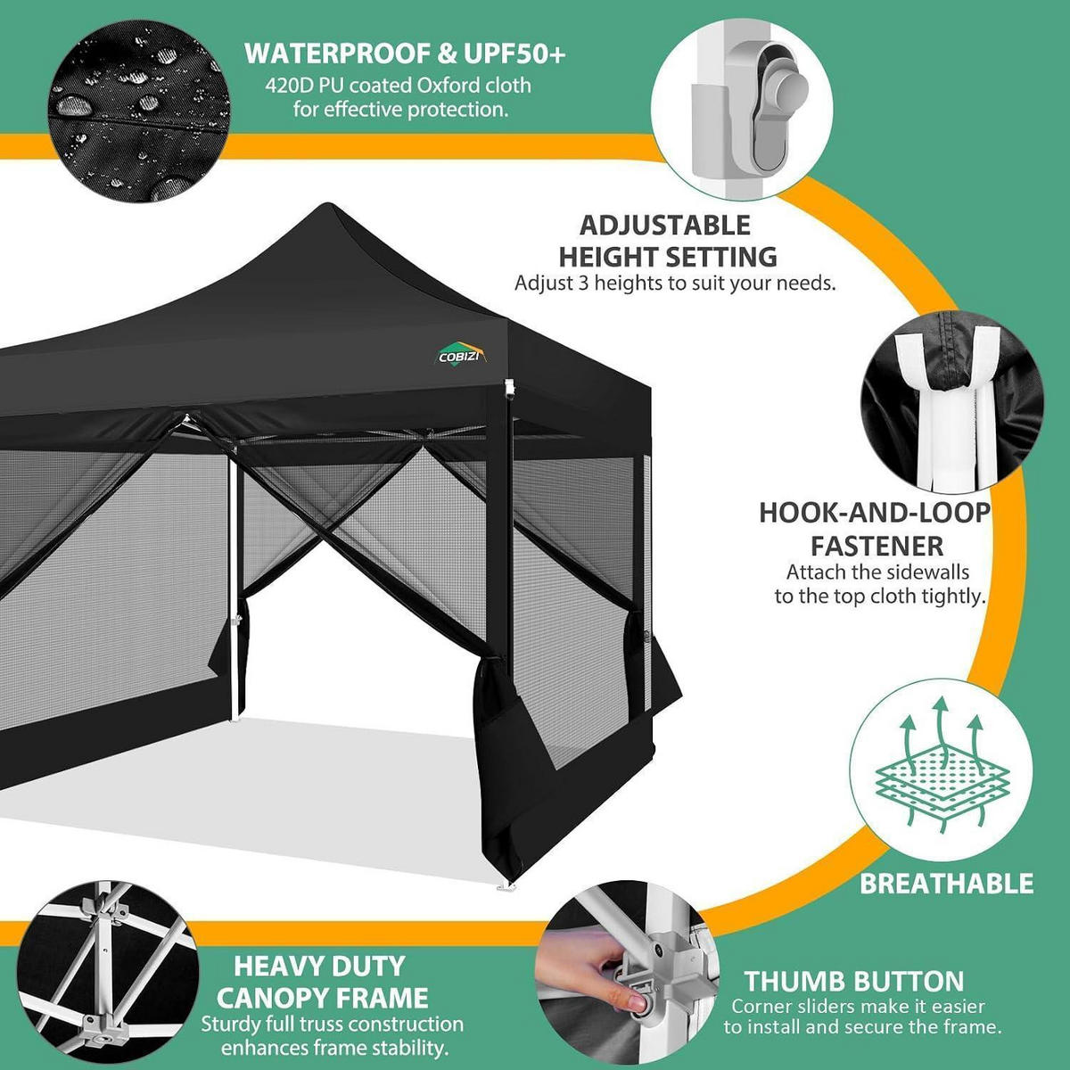 GARTENPAVILLON 3x3m Wasserdicht mit Netz-Seitenwänden Schwarz - Schwarz, Textil (300/335/300cm)