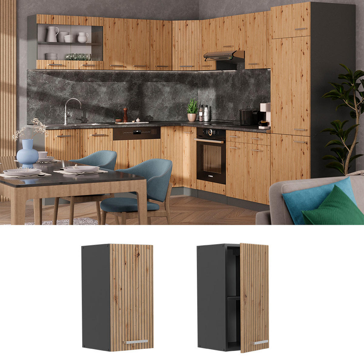 Anthrazit/Eiche Artisan, Holzwerkstoff (30/60/31cm) - Vicco