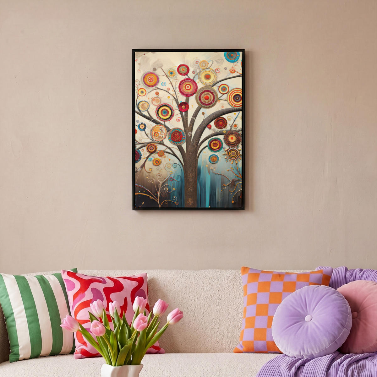 LEINWAND Bilder mit Rahmen - Baum - Baum des Lebens - Farbe - 40x60 - Braun, Textil (40/60cm) - MuchoWow