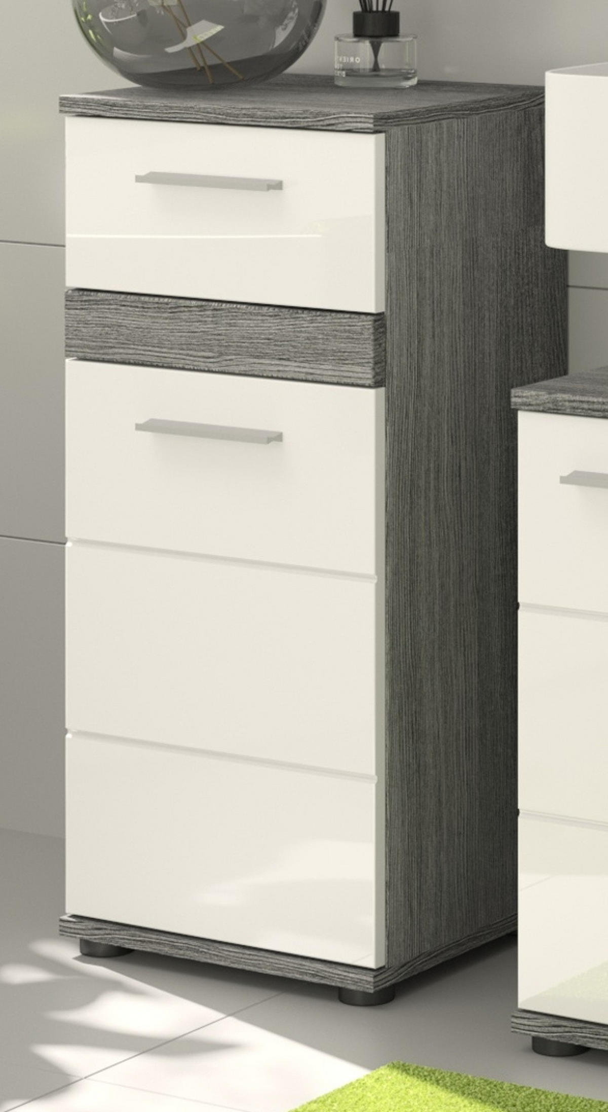 KOMMODE weiß Hochglanz, grau Rauchsilber 35 cm, Badschrank mit Schublade - Weiß Hochglanz/Silberfarben, Holzwerkstoff/Kunststoff (35/79/31cm) - Inn.Furn