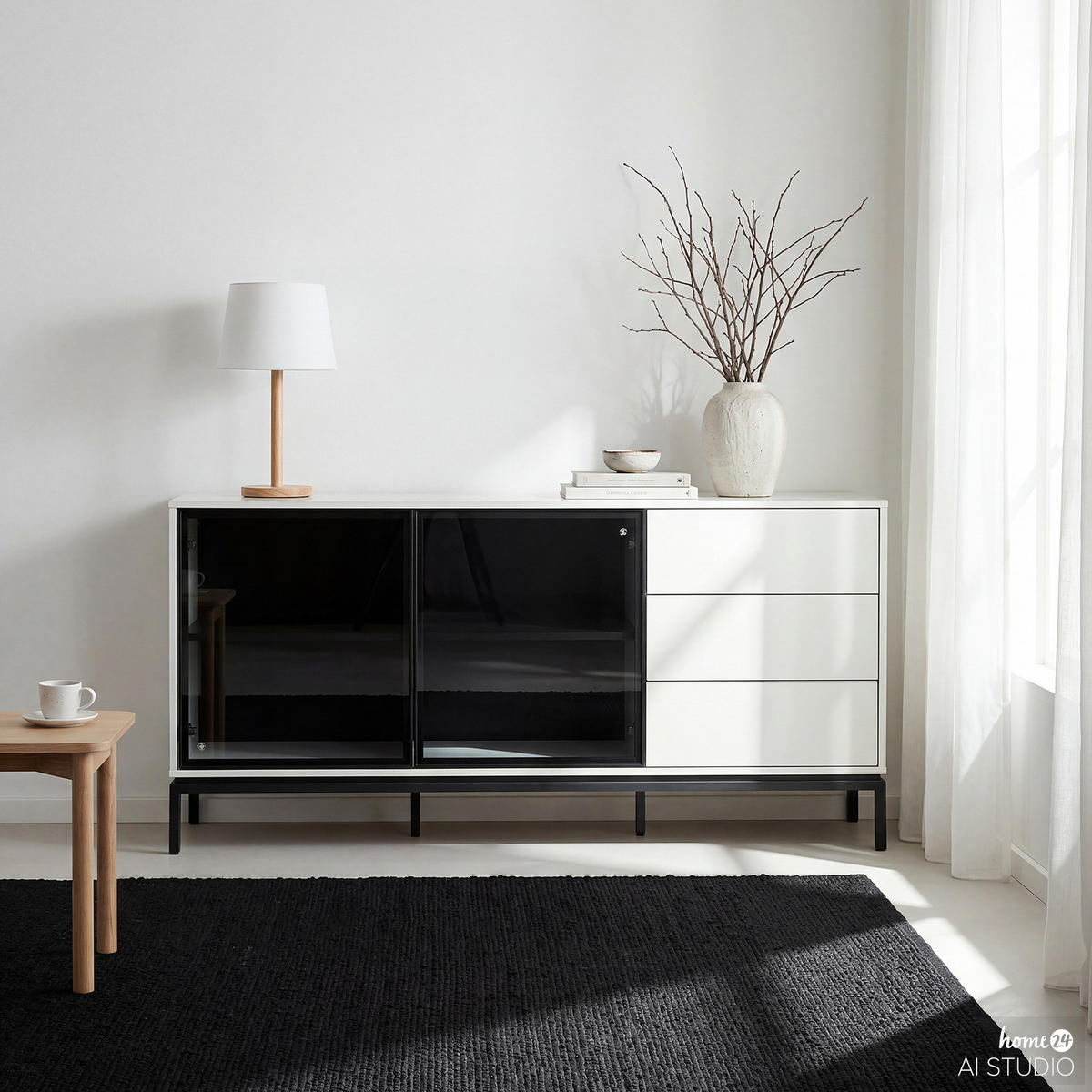 SIDEBOARD - Glas - Schwarz / Kaschmir - Kaschmir/Schwarz, Holzwerkstoff/Metall (160/76/40cm) - home24