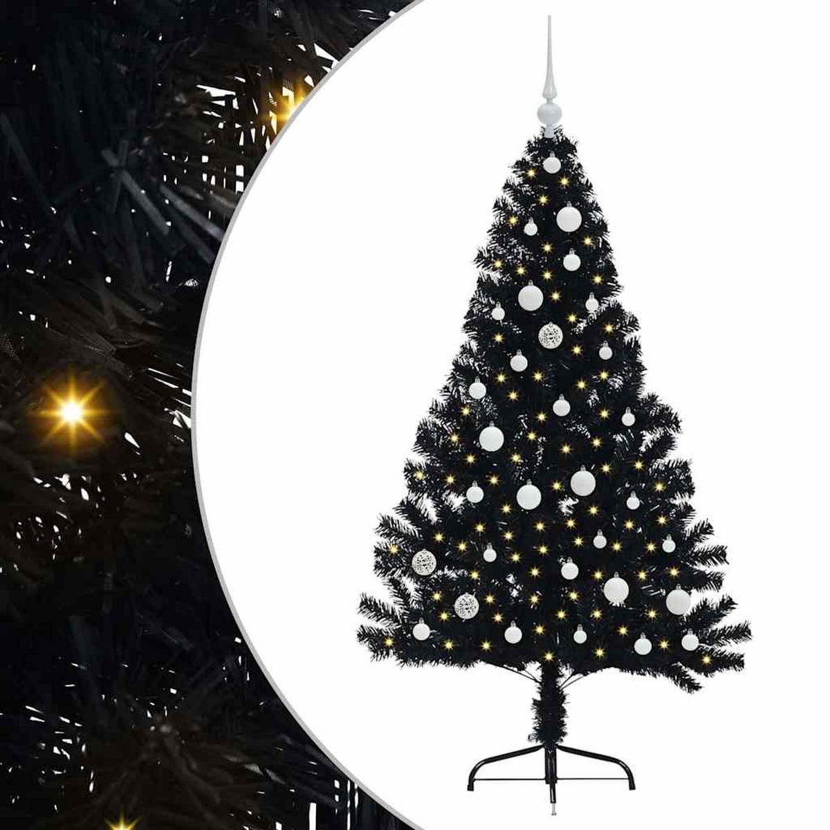 WEIHNACHTSBAUM Künstlicher Vorbeleuchteter Haltbar 95/95/150 cm Schwarz PVC - Schwarz, Kunststoff (150cm) - vidaXL