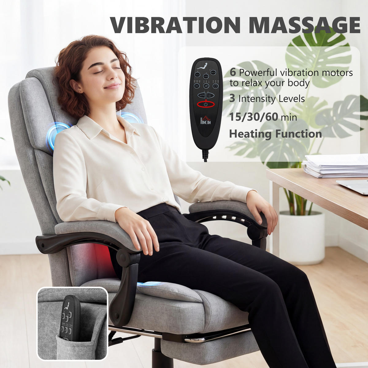 BÜROSTUHL-MIT-MASSAGEFUNKTION Polyester Grau - Grau, Textil (69.5/126/77.5cm) - HOMCOM