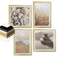WANDBILDER 4er Set - 50x50 cm & 40x60 cm Goldrahmen - Strandmotive, Muscheln, Wellen - Goldfarben, Kunststoff (50/50cm) - ArtPrintCave